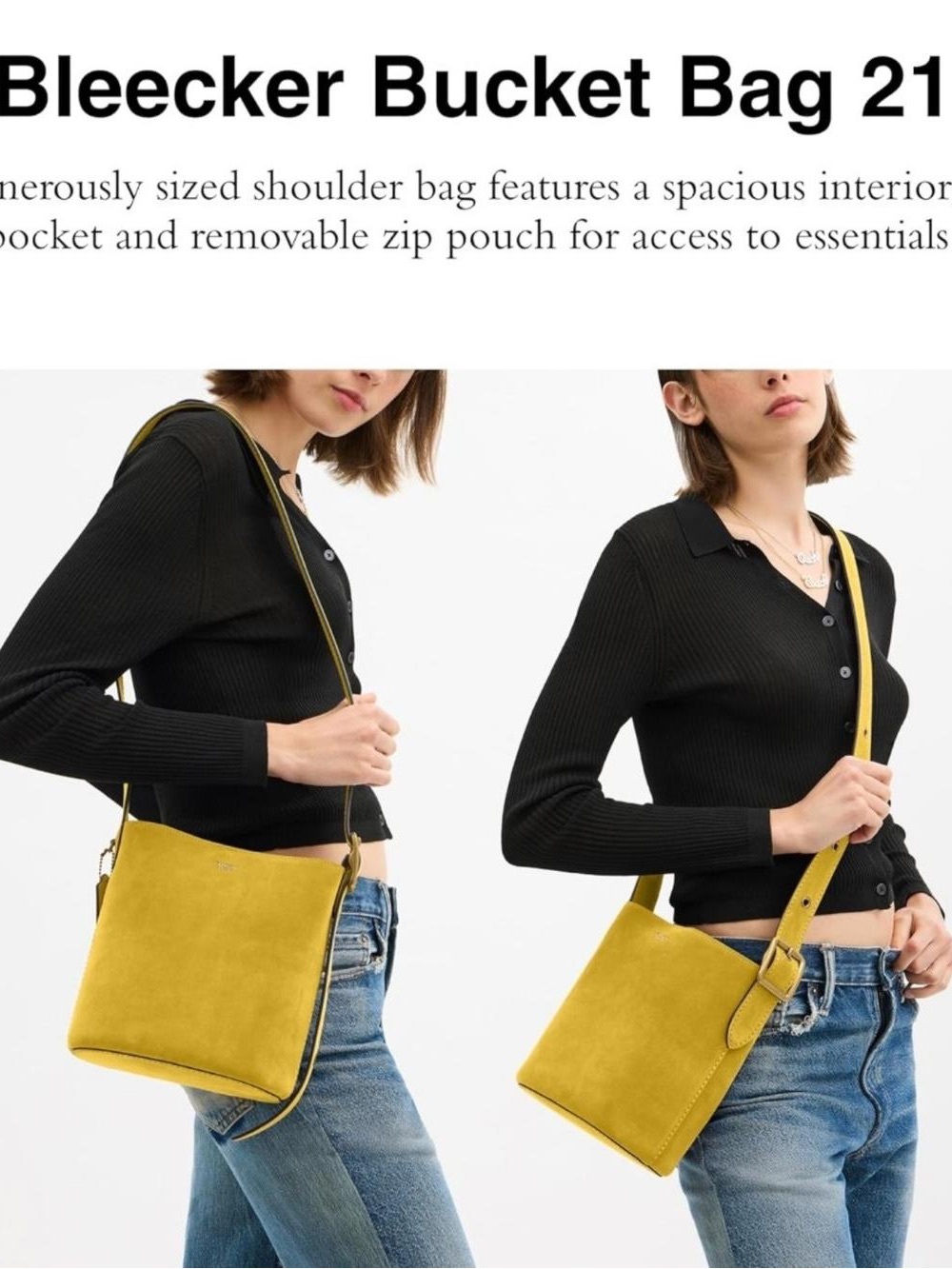 COACH Bleecker Yellow Bucket Bag 21 Suede Buckle - Picture 3 of 6
